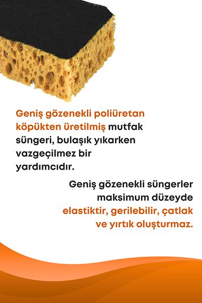 GRİMOR Life 4 Pieces of Fiber Flat Dish Sponge – Special Textured, Durable Wide Pore Kitchen Sponge Set