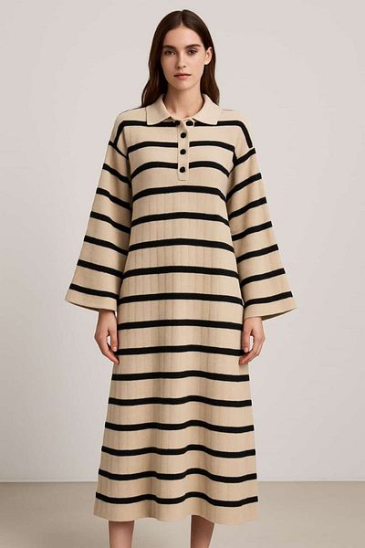 BOZKAYA ÖRME Spanish Sleeved Striped Dress
