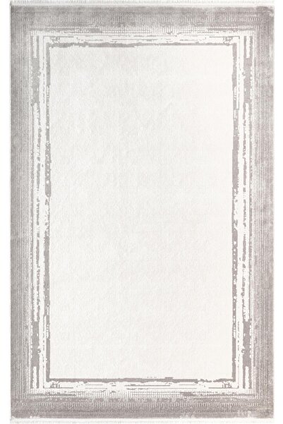 Karmen Halı Fresco FC007G Gri Çerçeveli Halı Modern Desen 100 Tarak Viskon Pa...