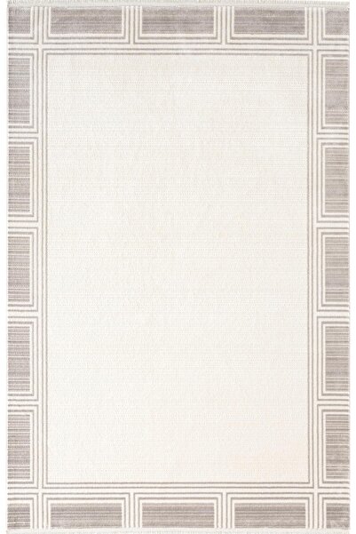 Karmen Halı Fresco FC005G Gri Çerçeveli Halı Modern Desen 100 Tarak Viskon Pa...