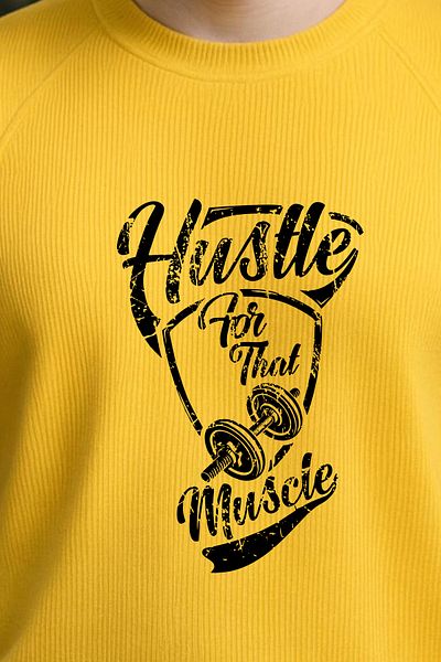 BESSA Yellow Sports Tank Top Crew Neck Hutle Muscle Printed Sleeveless Oversize Fit Tank Top Fitness Men