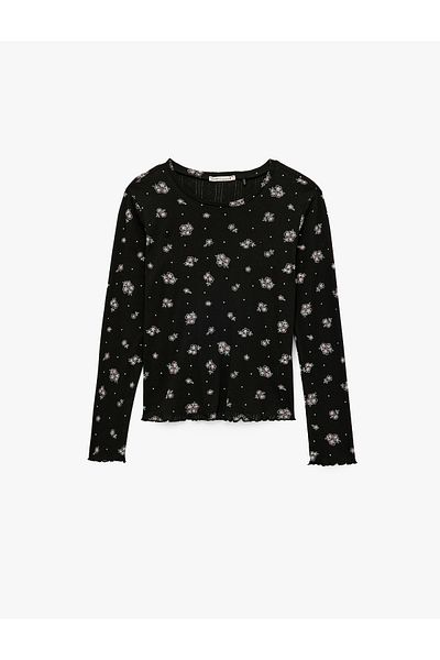 Koton Top de pijama floral din bumbac cu mâneci lungi și gât rotund
