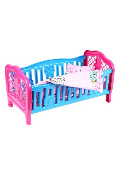 Edea Pat pentru păpuși cu așternut, 45 x 34 x 27 cm, 3+ ani, roz/albastru