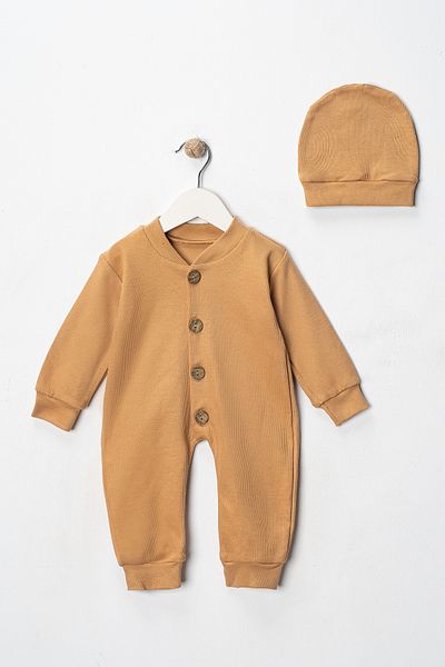 DIMPLE BABY Solid Color Buttoned Beret 2-Piece Jumpsuit Set
