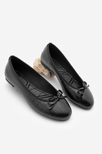 Marjin Women's Round Toe Ballerina Bow Casual Ballerina Lotvin Black Croco
