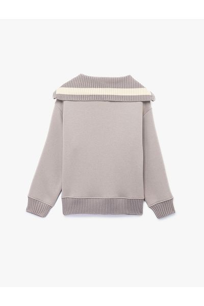Koton Raised Long Sleeve Half Zipper Teddy Bear Embroidered Oversize Sweatshirt