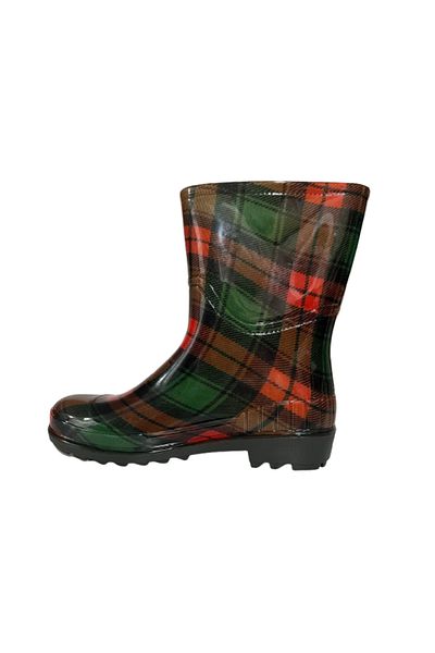 Emek Women's Red-Green Patterned Short Garden Rain Boots Emek036-97