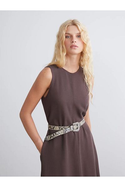 LC Waikiki Xside Crew Neck A-Line Linen Blend Dress