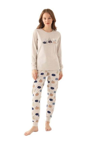 Zekids Girl's Teddy Bear Printed Long Sleeve Pajama Set