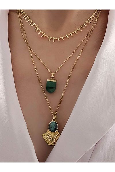 Eva Takı Store Triple Barley Flower Model Gold Gold Color Necklace