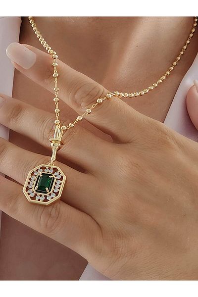 Eva Takı Store Serenay Green Emerald Look Ball Chain Gold Color Necklace
