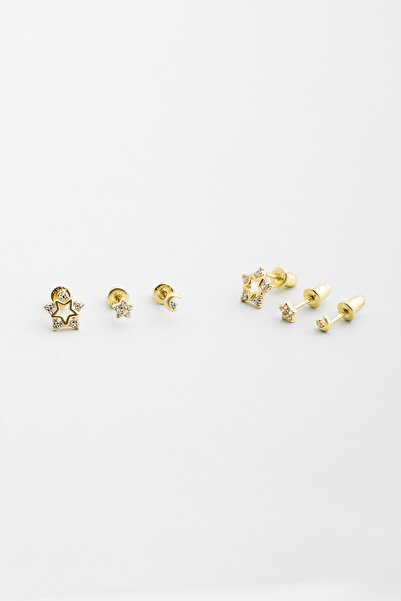 So CHIC... Şans Yıldızları 18 Ayar Sarı Altın Kaplama Gümüş Çoklu Küpe