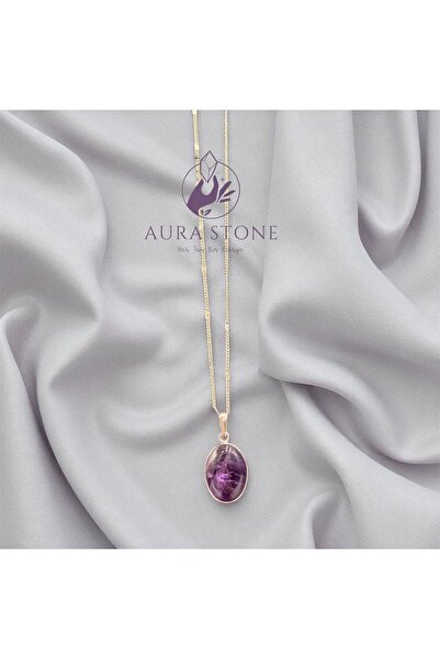 AURA STONE AuraStone Ametist Doğal Taş Çelik Kolye