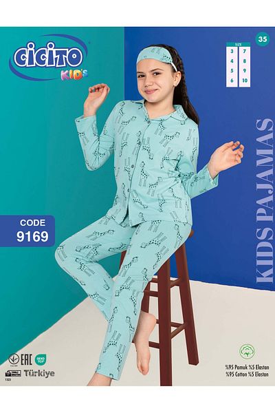 Cicito Girls' Cotton Elastane Fabric Pajama Set 9169