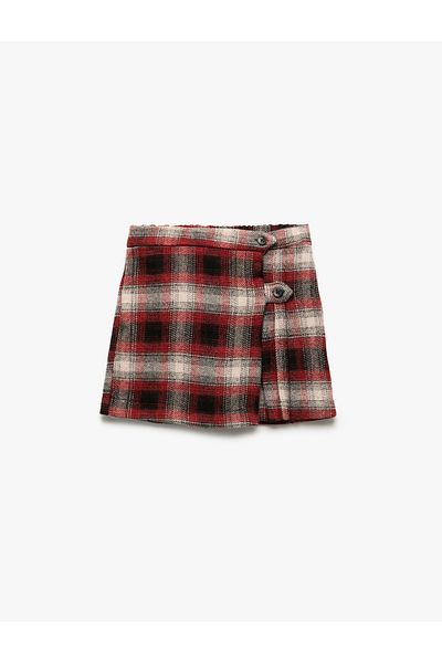 Koton Elastic Waist Pleated Plaid Shorts Skirt