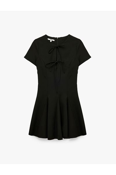 Koton Round Neck Bow Tie-Up Short Sleeve Mini Flared Dress