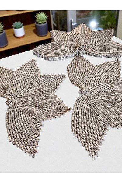 Örgü Sanatı DilekÇak El Örgüsü 6 Kişilik Polyester Soft Makrome Örgü Yaprak S...