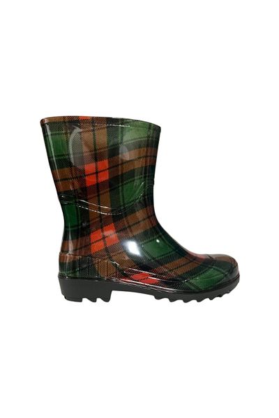 Emek Women's Red-Green Patterned Short Garden Rain Boots Emek036-97