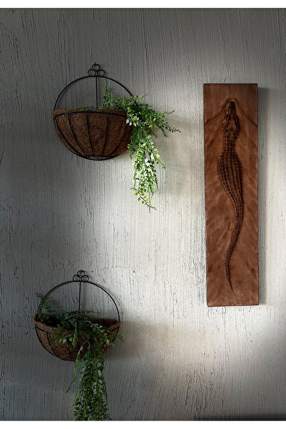 Store Rustik Tarz Ahşap Oyma Timsah Tablosu mistik doğa