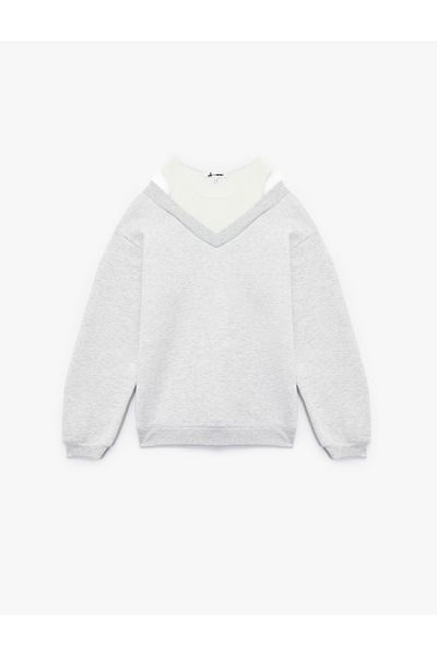 Koton Relaxed Cut Double Collar Raised Long Sleeve Sweatshirt