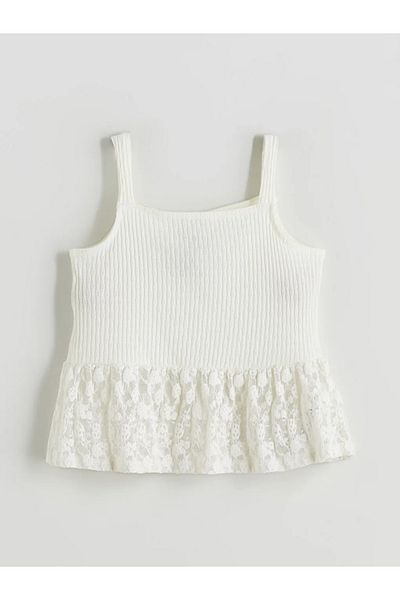 LC Waikiki Lcw kids yellow square neck lace detailed girl's blouse