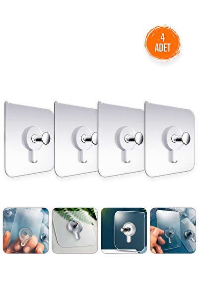 COZY SENSE Vidalı Askı 4'lü Yapışkanlı Havlu Eşya Asma Aparatı Montajsız Banyo Mutfak Organizer Vantuzlu Tutucu