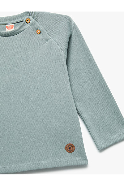 Koton Pamuklu Düğmeli Uzun Reglan Kollu Bisiklet Yaka Sweatshirt