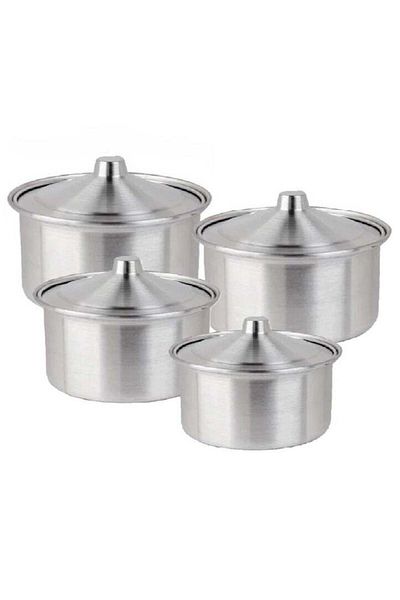 National Cookware Set - 4 Aluminum Pots (22cm, 20cm, 18cm, 16cm) Silver