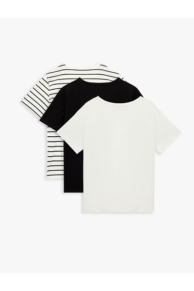 Koton 3 Pack Cotton Short Sleeve Crew Neck T-Shirt Set