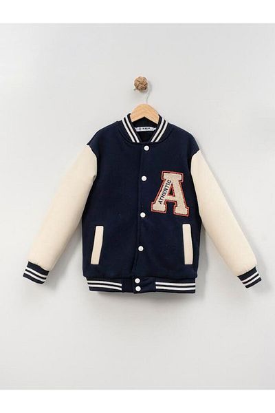 GİRL EMELY Boy's School College Single Top Navy Blue with Embroidery Details