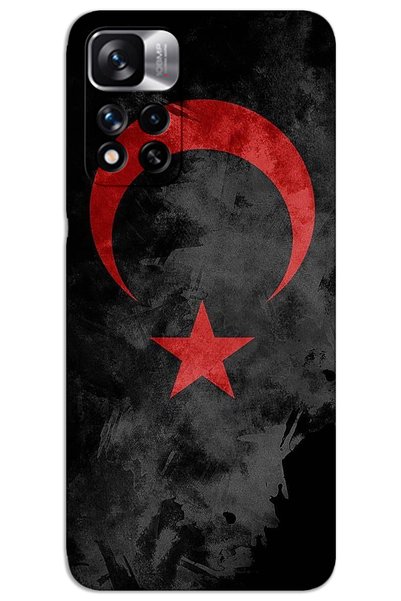 MRCİLETİSİM غطاء خلفي مطبوع بنمط HD لهاتف Xiaomi Poco M4 Pro 5G - علم أسود
