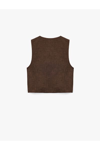 Koton Gold Button Detailed Sleeveless Blazer Vest