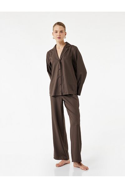 Koton Comfortable Fit Long Sleeve Shirt Collar Satin Pajama Top