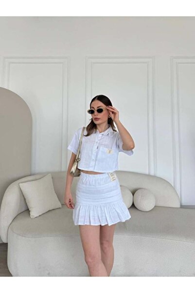 Koş Koş MİNİ ETEK VE KROP KETEN TAKIM