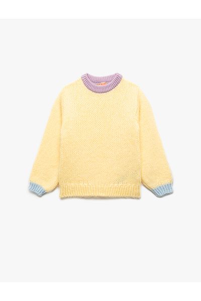 Koton Long Sleeve Crew Neck Color Block Sweater
