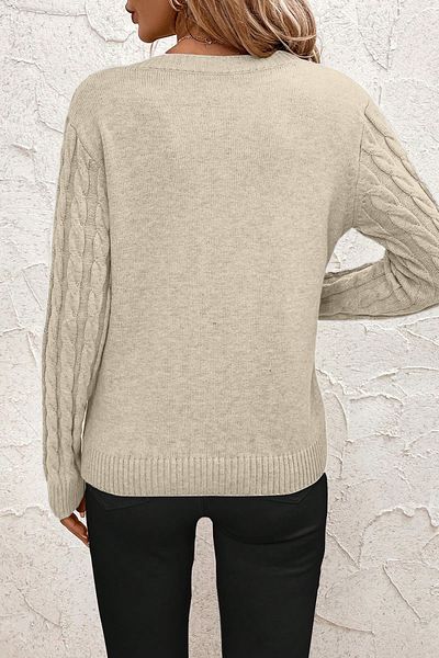 TRQOM Women's Hair Braided V-Neck Light Gray Knitwear Sweater