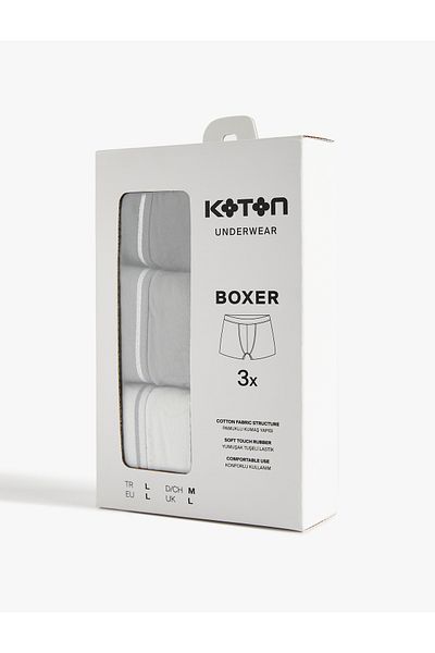 Koton Cotton Basic Striped Rubber Detailed 3-Piece Boxer Set