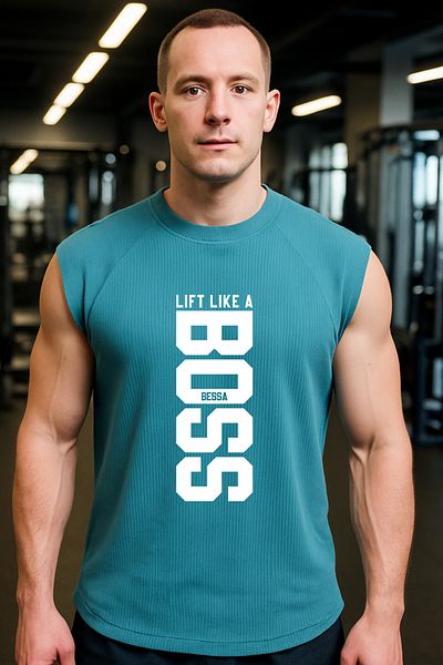 BESSA Mint Sportsman Tank Top Crew Neck Lift Like Printed Sleeveless Oversize Fit Tank Top Fitness Men