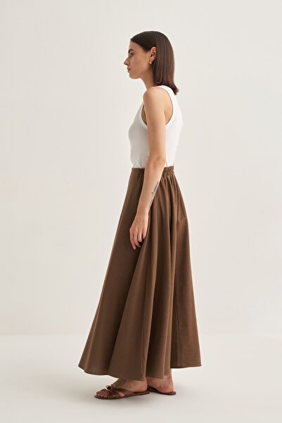 EBU Prive Kadın Organik Pamuk Kloş Etek Kahve