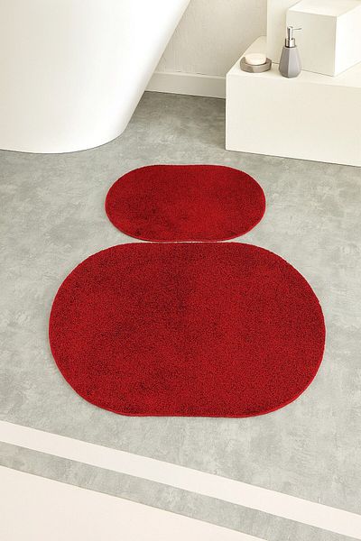 EUROBANO Shaggy Oval Large Size Non-Slip Base Washable 60X100 60X50 Set of 2 Bath Mat