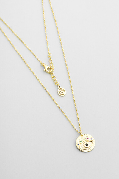 So CHIC... Mistik Göz 18 Ayar Sarı Altın Kaplama 45 Cm Gümüş Kolye