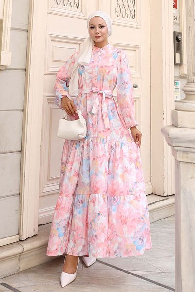 benguen Patterned Hijab Dress Powder 575