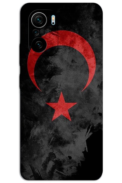 MRCİLETİSİM غطاء خلفي مطبوع بنمط HD لهاتف Xiaomi Poco F3 - العلم الأسود