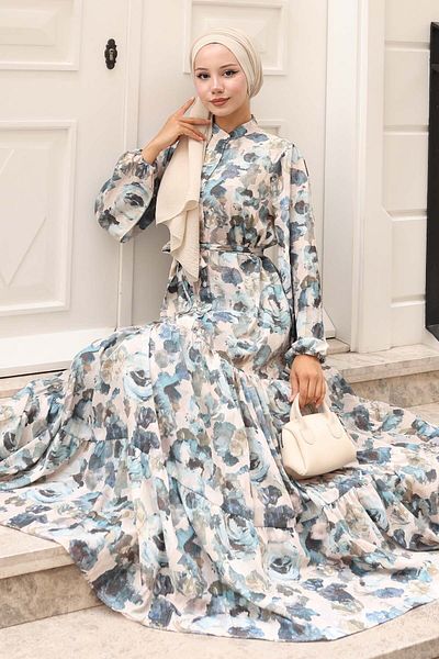 benguen Patterned Hijab Dress Khaki 575