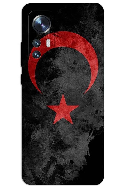 MRCİLETİSİM غطاء خلفي مطبوع بنمط HD لهاتف Xiaomi Mi 12 Pro - العلم الأسود