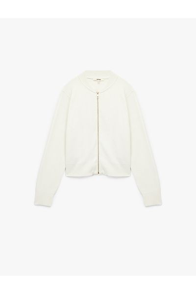 Koton College Collar Long Sleeve Zippered Knitwear Cardigan