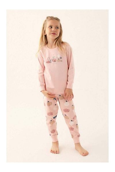 Zekids Girl's Teddy Bear Printed Long Sleeve Pajama Set