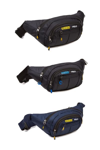 NEWISH POLO ACCESSORIES Black Cross Shoulder and Waist Bag with Waterproof Headphone Output 3Pcs