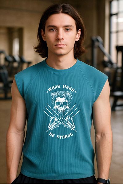 BESSA Mint Sportsman Tank Top Crew Neck Work Hard Printed Sleeveless Oversize Fit Tank Top Fitness Men