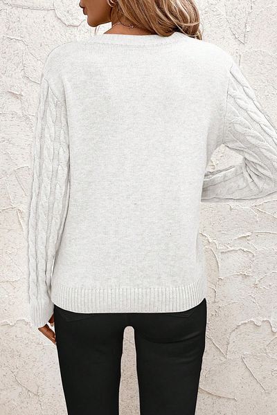 TRQOM Women's Hair Braided V-Neck White Knitwear Sweater